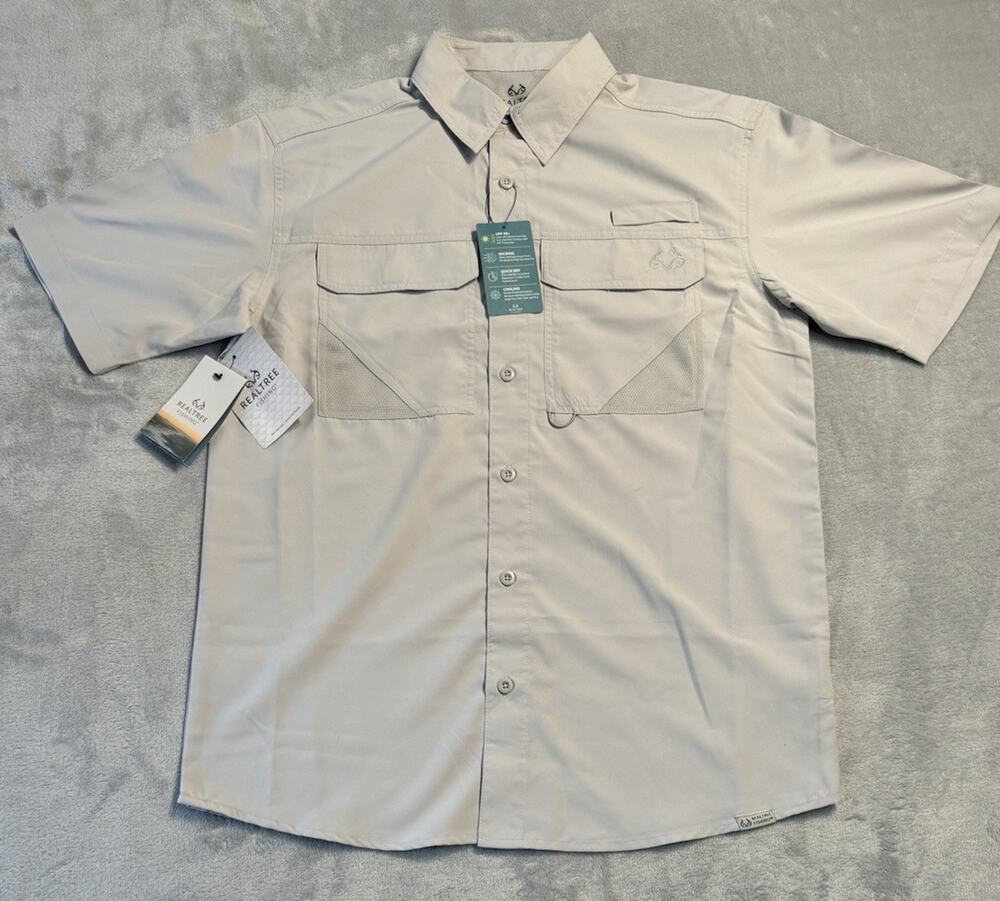 NWT Small Realtree Gray Fishing Short Sleeve Shirt Hunting Gorpcore Vented Camp